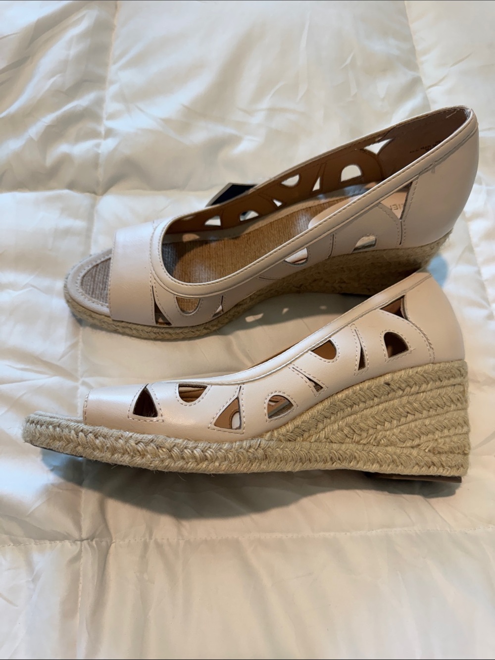 Adrienne Vittadini Cream Cutout Espadrille Wedge Sandals